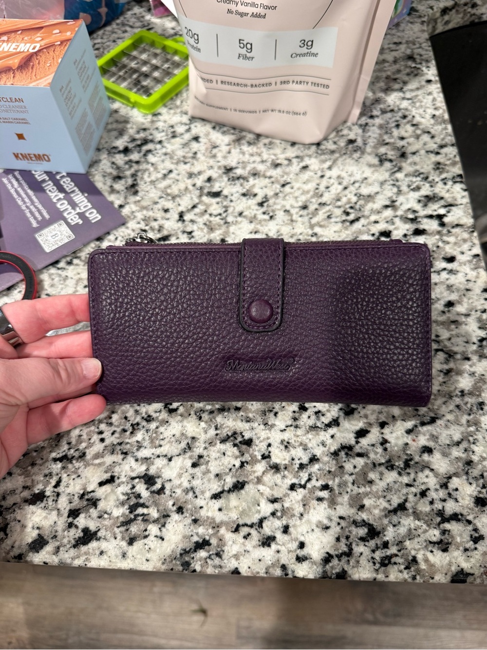 Montana West Pebbled Leather Wallet in Deep Plum